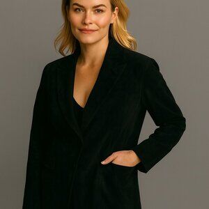 Lord & Taylor Large Vintage 90s Black Suede Leather Blazer Old Money Preppy